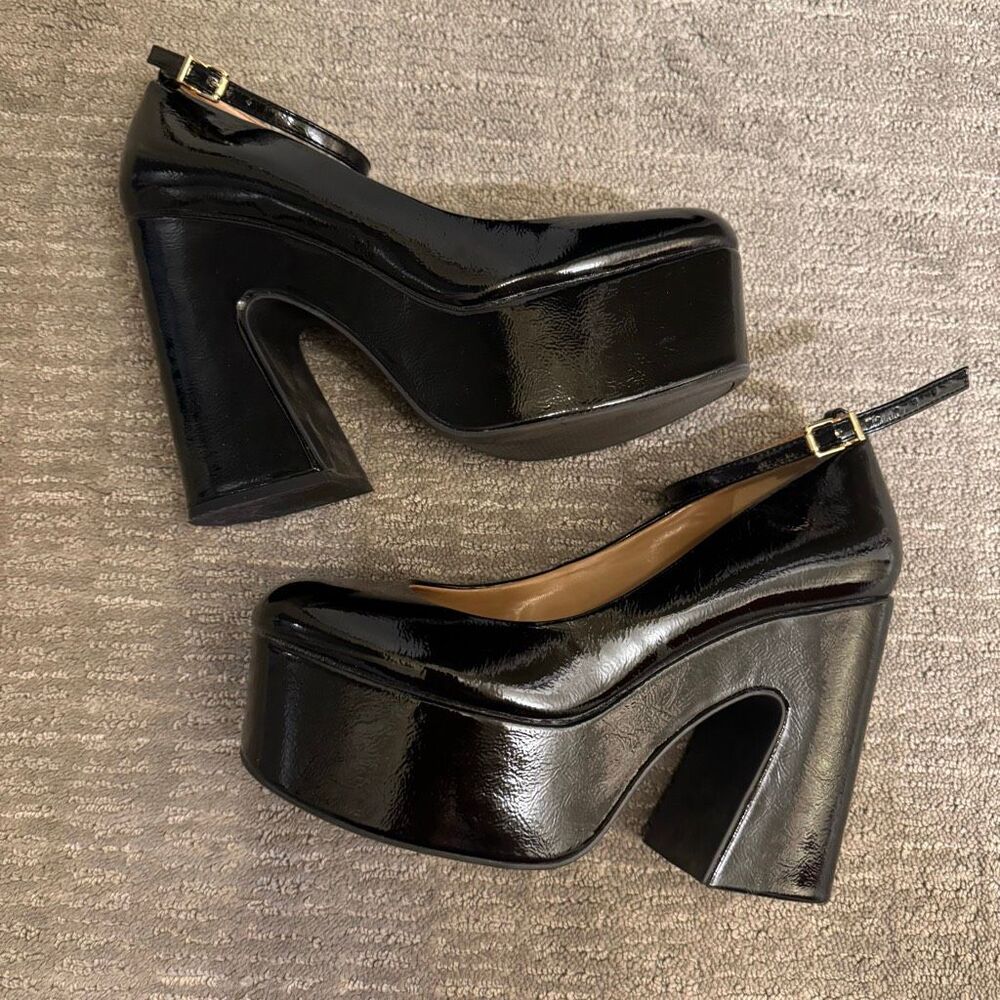 Jessica Simpson Siantar Platform Black Chunky Patent Shiny Block Heels Size 9